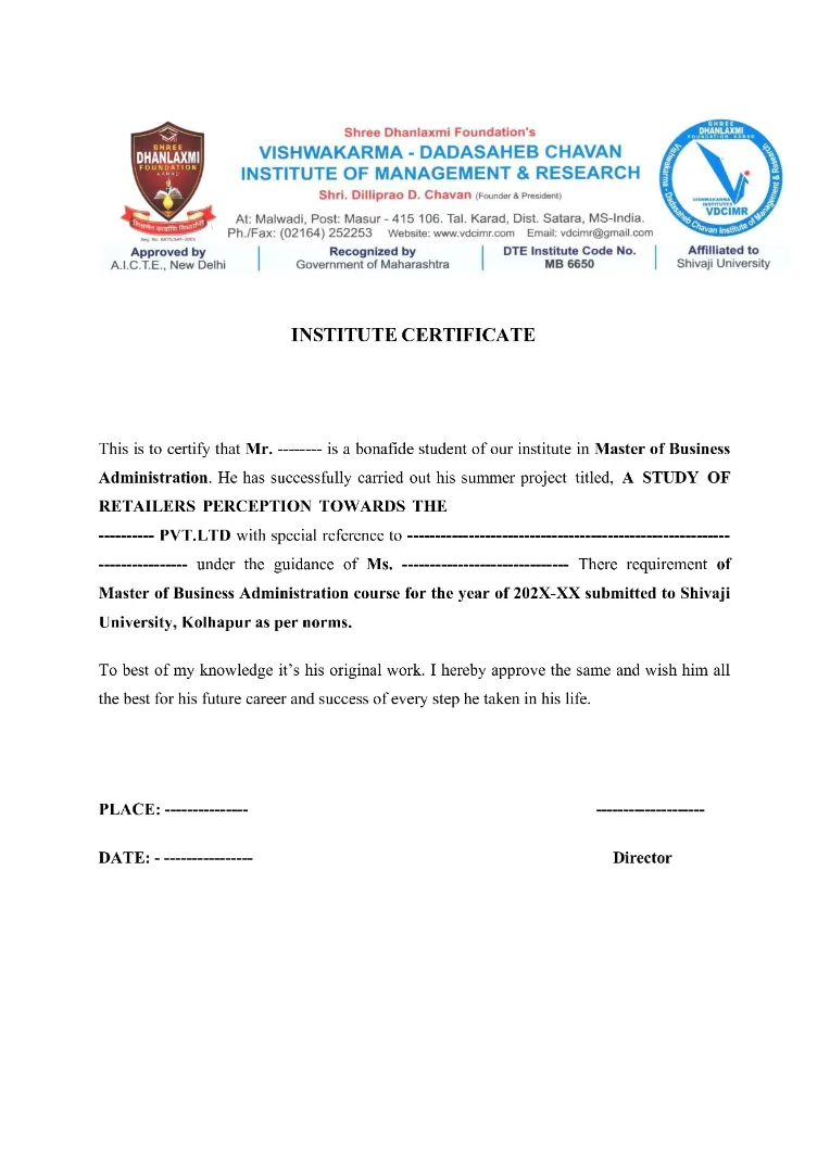 3. Institute certificate